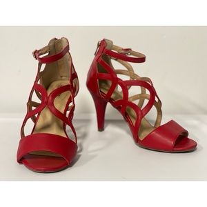 Cushion Walk by AVON Strappy High Heels Faux Leather Red Size 7